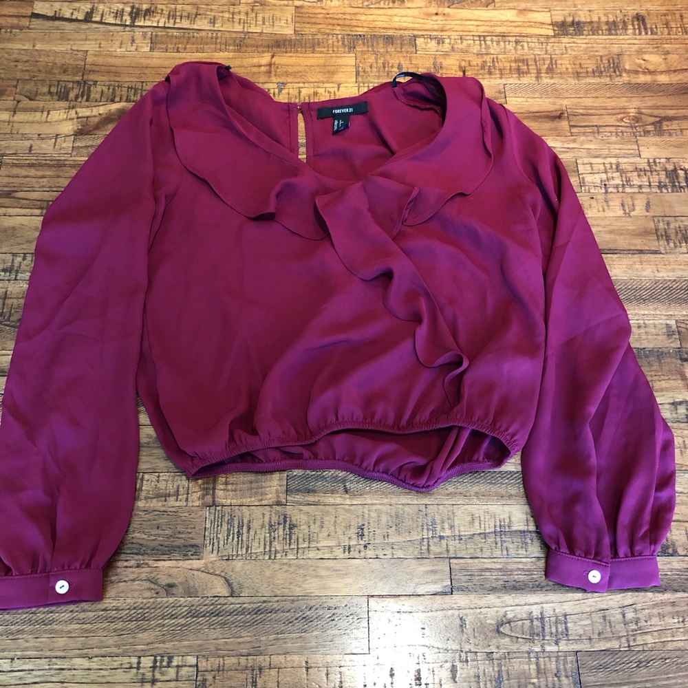 Maroon chiffon wrap blouse forever 21